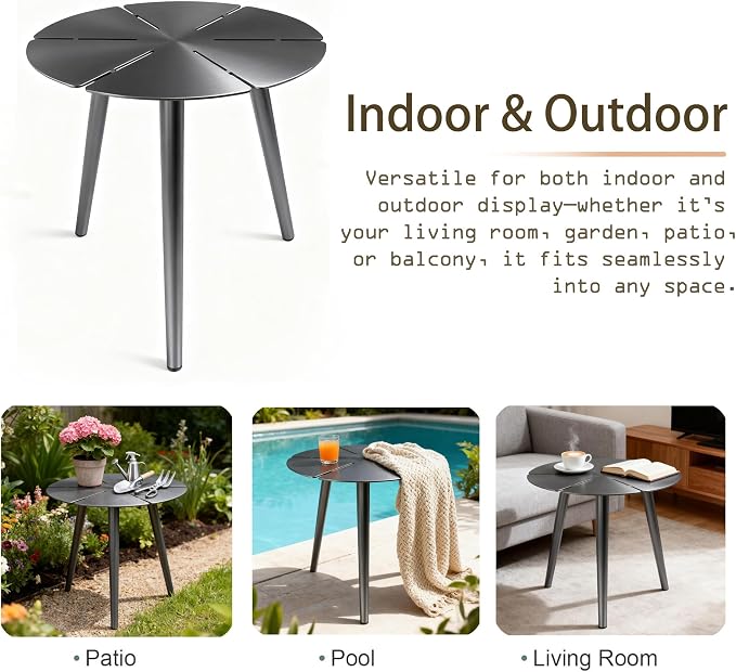 Aluminum Outdoor Side Table, Rustproof Patio Coffee Table | Powder-coated scratch-proof aluminum top, all-weather sturdy frame, easy assembly for garden pool balcony