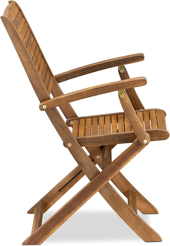 East West Furniture DIHD5CANA 5 Piece Outdoor Patio Dining Sets Consist of an Oval Acacia Wood Table and 4 Folding Arm Chairs, 36x60 Inch, Natural Oil