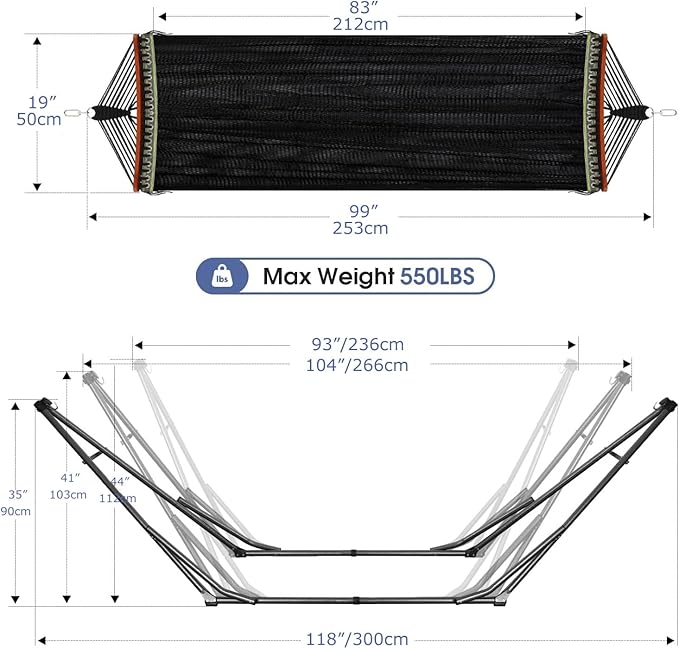 Goutime Collapsible Hammock Stand with Carry Bag, 550lbs, Portable,Black | 3 level adjustable up to 10ft, double layer hammock net, fits indoor, yard, camping, and outdoor use