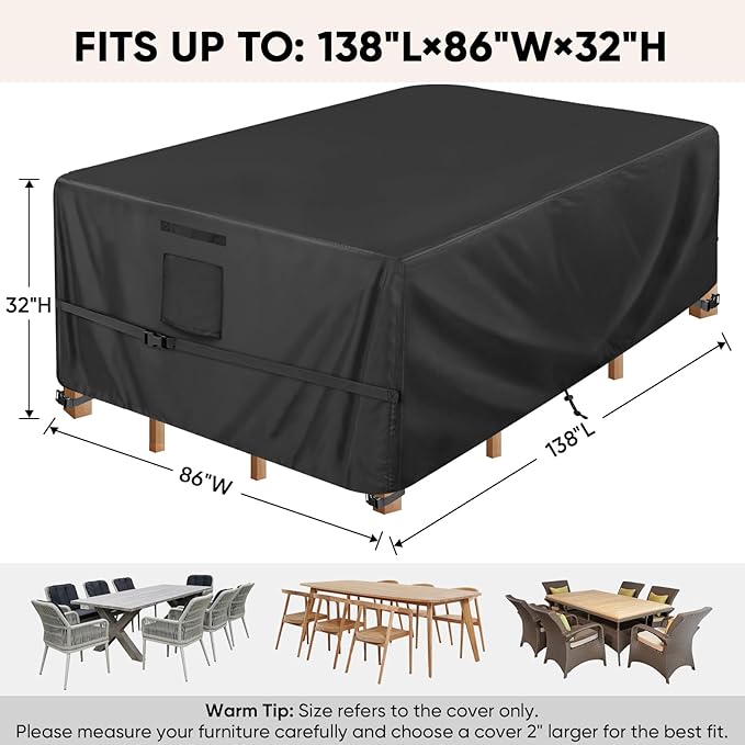 BALEINE Patio Furniture Covers, Outdoor Furniture Covers Waterproof, Heavy Duty Oxford Patio Table Cover for Outdoor Table, Chair, Sofa, Desk (Black, 138"L x 86"W x 32"H)