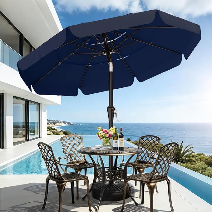 AreShark 9FT 3-Tiers Patio Umbrella with Valance, Outdoor Umbrellas with Crank/Tilt, Table Market Umbrella Vented w/ 8 Sturdy Ribs for Garden, Deck, Backyard, and Pool, Navy