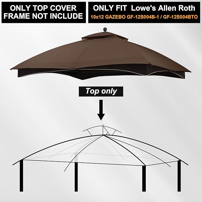 MASTERCANOPY Replacement Canopy Top for Lowe's Allen Roth 10x12 Gazebo #GF-12S004B-1 (Brown,Polyester)