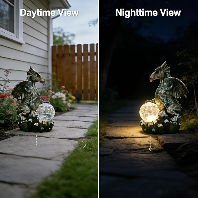 JOYBEE Dragon Solar Garden Statues Outdoor Decoration with Magic Orb,Dragon Figurine Solar LED Lights Lawn Décor,Outside Statue Ornament for Patio, Balcony, Yard,Unique Gifts for Mom Grandma