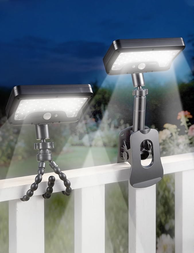 2-Pack Clip On Solar Motion Sensor Lights Outdoor, 360° Rotatable Solar Fence Lights, 600LM 3CCT 3 Lighting Modes, Dual Charging, IP65 Waterproof for Garden Deck Gutter Camping