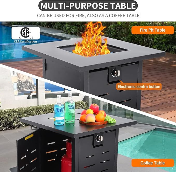 7 Pieces Outdoor PE Wicker Furniture Set Patio Rattan Sectional Conversation Sofa Set with Khaki Cushions and Fire Pit Table