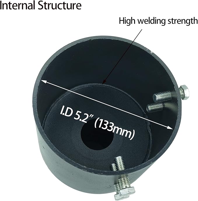 Tenon Adapter for 5 inch Round Pole, Heavy Duty 2 3/8 inch Slip Fitter, Convert 5' to 2.38' Vertical Mounting Bracket for Shoebox Lighting, Street Parking Lot Light