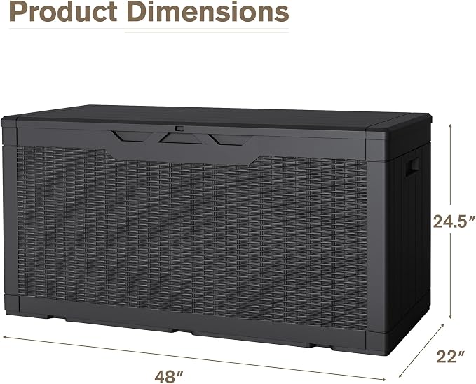JUMMICO 100 Gallon Resin Deck Box, Waterproof Outdoor Storage Box with Lockable Lid for Garden Tools, Patio Cushions (Black)