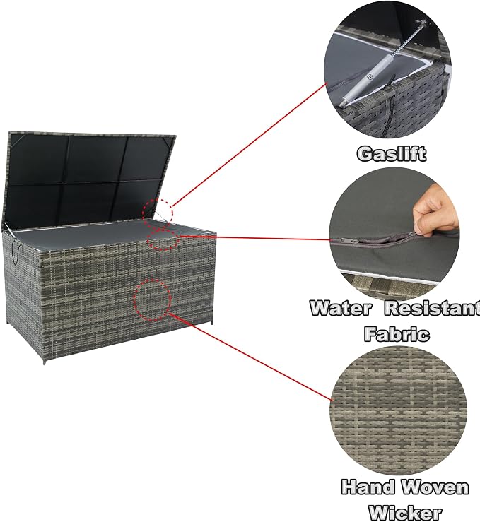 Outdoor Storage Box, 200 Gallon Wicker Patio Deck Boxes with Lid, Outdoor Cushion Storage forToys, Pillows, Towel