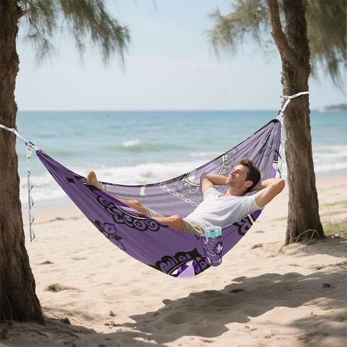 Purple Gem & Cross Pattern Outdoor Hammocks with Tree Straps Cloth Hammock for Camping Travel Accessories