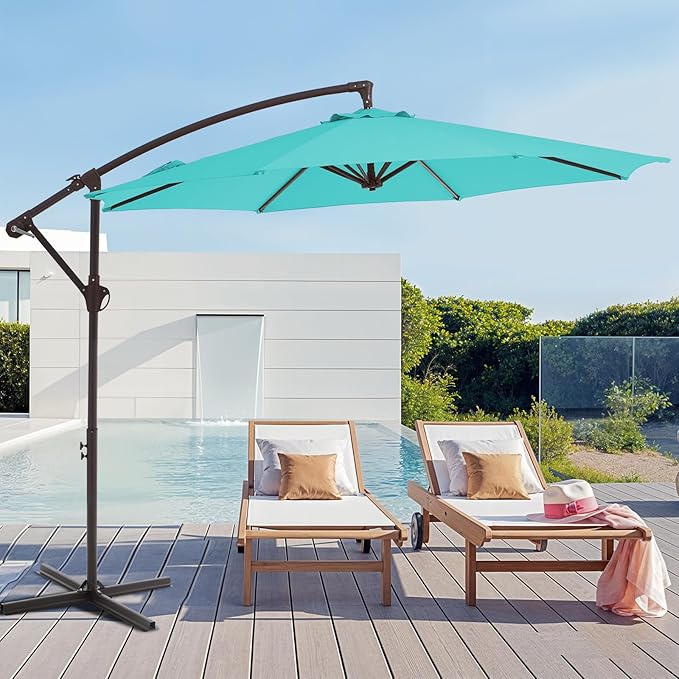 10FT Patio Umbrella, Outdoor Offset Cantilever Umbrella with Sturdy 8 Ribs, Easy Tilt Adjustment for Backyard Pool Garden,Peacock Blue