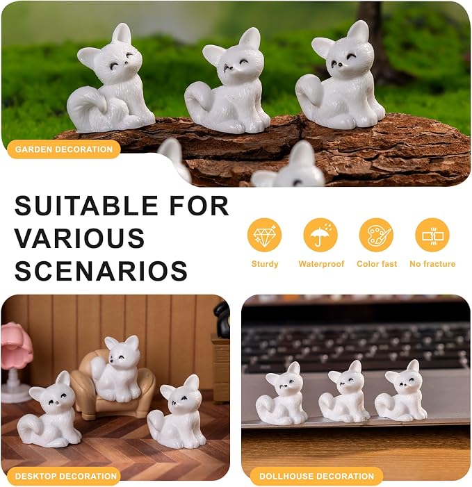 60 pcs Mini Resin Fox Many Styles Variety Tiny Animals Figures Miniature Little Small Animal Figurines Bulk for Micro Fairy Garden Landscape Accessories Hide Crafts Decor Aquarium