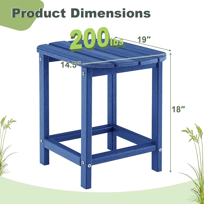 Tangkula Outdoor Side Table, Weather Resistant Adirondack Table, Outdoor Indoor Chairside End Tables, Waterproof HDPE, for Patio Poolside Porch Backyard, Easy Assembly, 19 x 14.5 x 18 Inch (2, Navy)