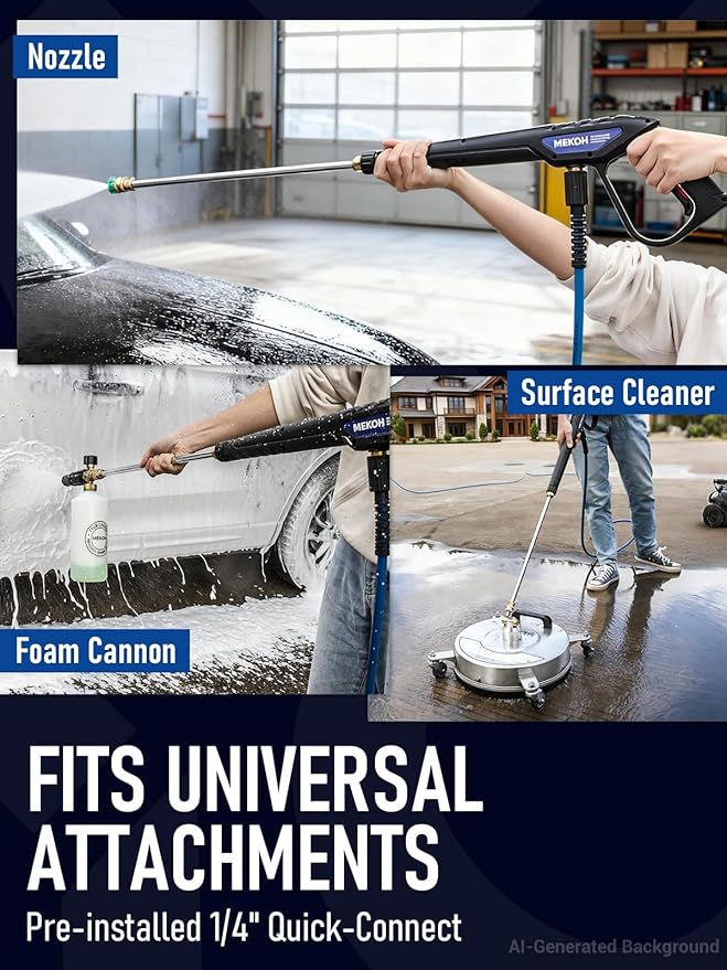 MEKOH Universal Pressure Washer Gun with Stainless Extension, Replacement Power Washer Wand fits Ryobi, Greenworks, Simpson, Dewalt, Featured M22-14 Fitting & 1/4” Quick Connect for Car Wash, 3600 PSI