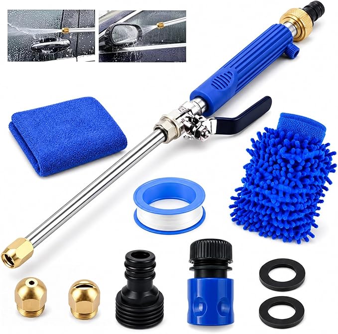 High Pressure Power Washer Wand, 2‑in‑1 Metal Water Jet Nozzle with 2 Spray Tips & Quick Connectors, Heavy Duty Hose Sprayer for Car Patio Deck Outdoor Cleaning