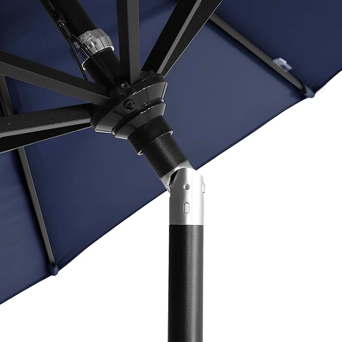 California Umbrella 5-Year-Non-Fading, 9Ft Premium Patio Umbrella, Hand-Crank, Button-Tilt, Black Frame, Solution Dyed Navy Fabric