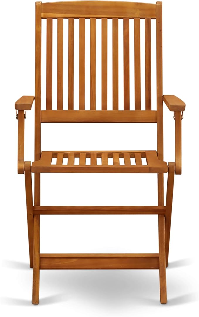 East West Furniture AECM5CANA 5 Piece Outdoor Patio Dining Sets Includes a Rectangle Acacia Wood Table and 4 Folding Arm Chairs, 36x60 Inch, Natural Oil