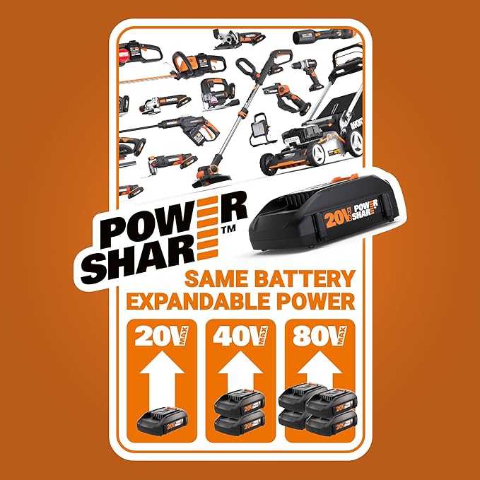 Worx String Trimmer Cordless & Edger 20V 10" - 12" Weed Trimmer PowerShare + WORX WA0047 4-Pack String Trimmer Replacement Line, Orange