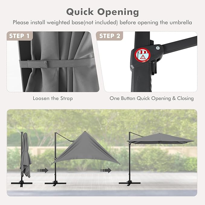Tangkula 9.5 FT Cantilever Patio Umbrella, Outdoor Square Offset Umbrella with 360°Rotation, Heavy Duty Patio Hanging Umbrella with Cross Base for Garden Deck Pool Backyard (Grey)
