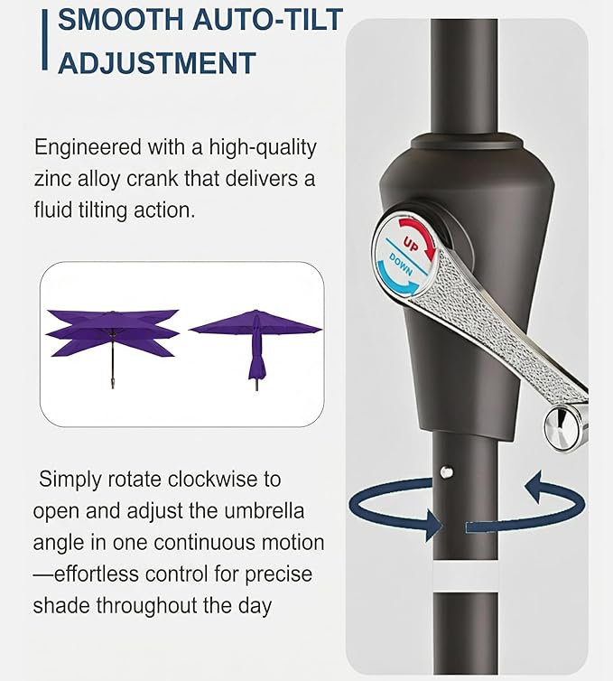 PatioKingdom Auto-Tilt 9FT Patio Umbrella Outdoor with 8 Sturdy Fiberglass Ribs,Market Table Umbrella for Pool,Backyard,Deck and Garden