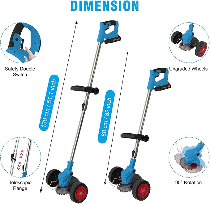 ALSO GO 24V Cordless Weed Wacker Lawn Edger, Electric Lightweight Battery Powered String Trimmer, 3-in-1 Brush Cutter Wire Brush & Guide Wheel for Garden Edging (2 Batteries, 2.0Ah, Blue)