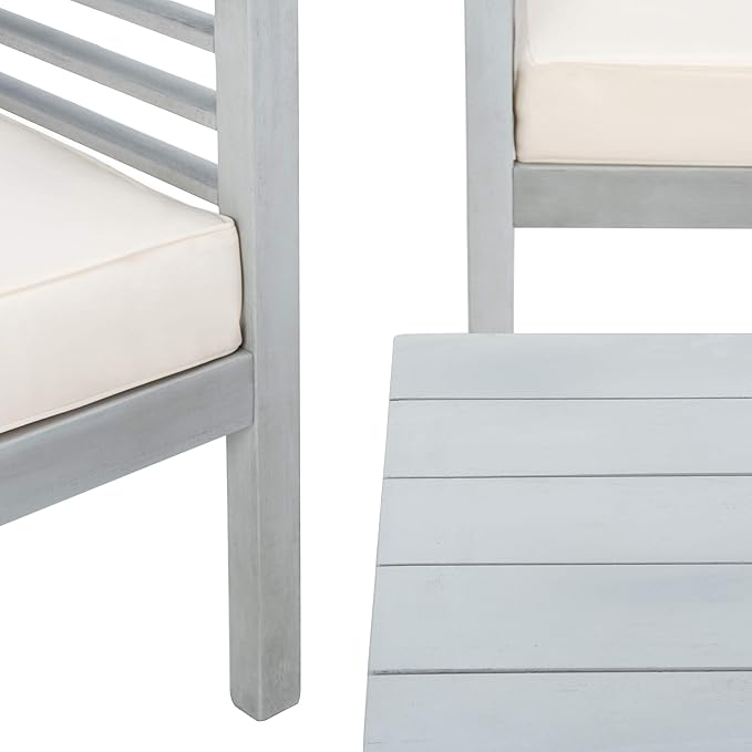 SAFAVIEH Outdoor Collection Alda Grey / Beige Cushions/ Striped Pillows 4-Piece Conversation Patio Set