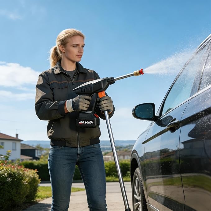 Cordless Pressure Washer Hosepipe Spray, Handheld Battery Powered Washer Kit with Nozzle and 5m/16.5ft Tube for Washing Cars/Floor/Garden Cleaning & Watering Flowers