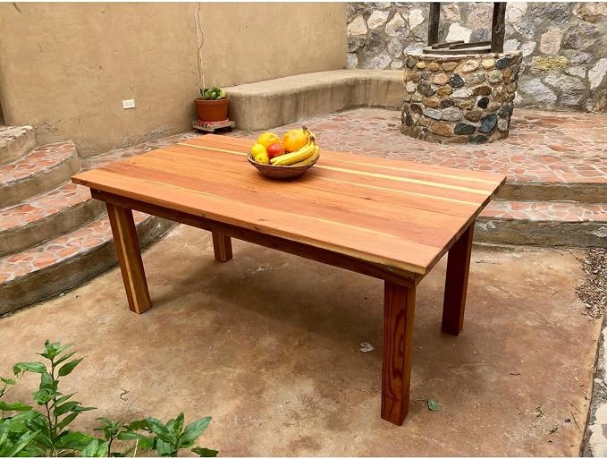 Afuera Living 84" Farmhouse Solid Redwood Patio Dining Table, Natural Heart Stain Finish, Rectangular, Weather Resistant, Durable Outdoor Table for Garden, Backyard, or Outdoor Dining Use