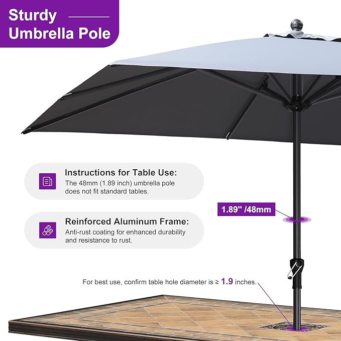 PURPLE LEAF 10' x 10' Square Patio Market Umbrella with Base Outdoor Table Umbrellas Aluminum Frame Sun Shade with 8 Sturdy Ribs for Garden Deck Lawn Pool Light Gary