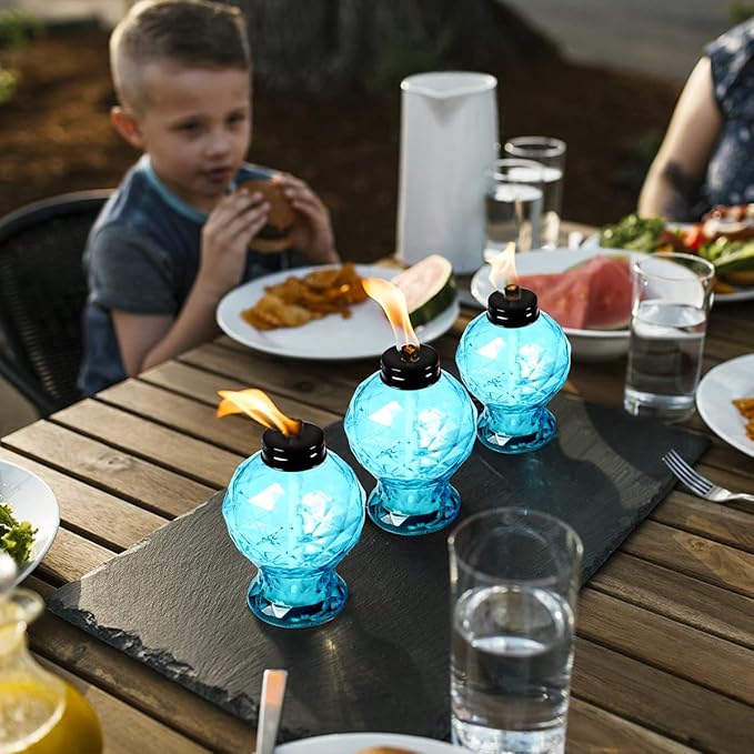 4 Pack Glass Table Torch,Citronella Glass Table Top Torches with Wick and Cap for Outdoor, Refillable Torches Landscape Lanterns Torches for Yard Patio Garden,Party Decor