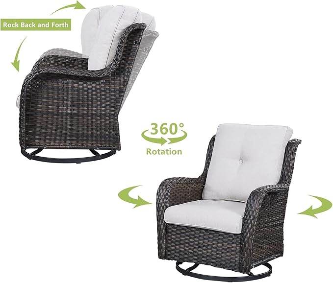 HUMMUH 4 Pieces Outdoor Furniture Patio Furniture Set Wicker Outdoor Sectional Sofa with Swivel Rocking Chairs,Outdoor Coffee Table