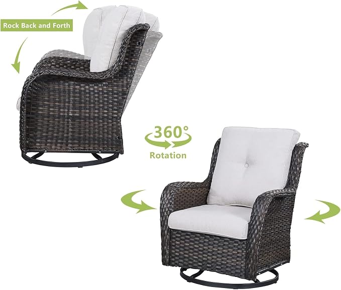 HUMMUH 5 Pieces Outdoor Furniture Set Patio Furniture Wicker Outdoor Sectional Sofa with Swivel Rocker Chairs,Outdoor Ottomans for Patio
