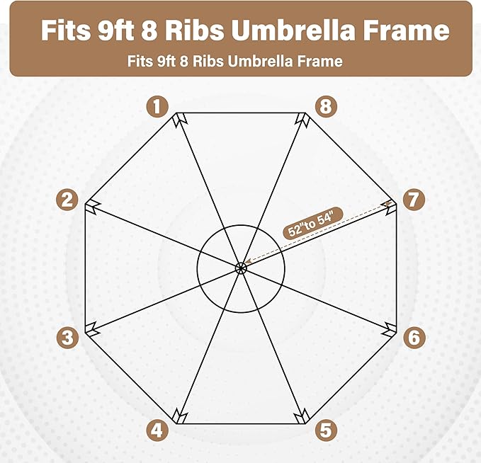 HealSmart 9' Patio Umbrella Replacement Canopy Cover with 8 Ribs, Outdoor Table Market Yard Umbrellas