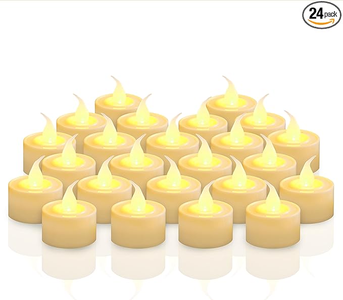 FURORA LIGHTING Ivory White LED Tealight Candles Pack of 24, Flameless Flickering Tealight Candles for Home Décor, 1.5’’(W) x 1.65’’(H), Battery Operated