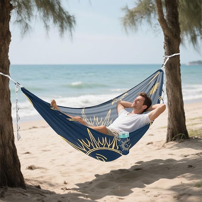 Gold Boho Sun Moon 330lb Capacity Hammocks for Camping with Tree Straps Indoor Hammock for Outside Beach Patio Garden Base para hamaca