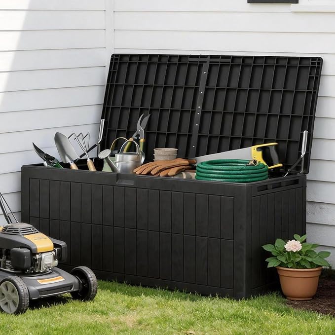 MAVIS LAVEN Outdoor Storage Box, Large Deck Box with Lockable Lid and Double Wall Construction, for Patio Furniture Garden Tools Pool Accessories