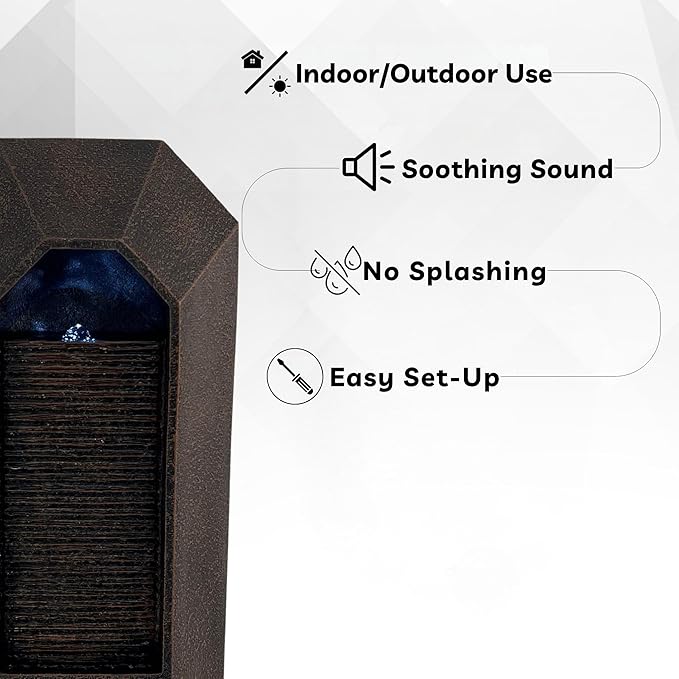 XBrand 23.3" H Brown Wall Fountain with LED Light