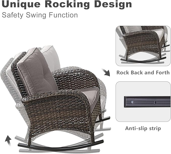 HUMMUH 7-Piece Outdoor Patio Furniture PE Wicker Patio Conversation Set,High Back Patio Couch with Ottomans Outdoor Rocking Chairs with Tables for Backyard,Porch,Deck