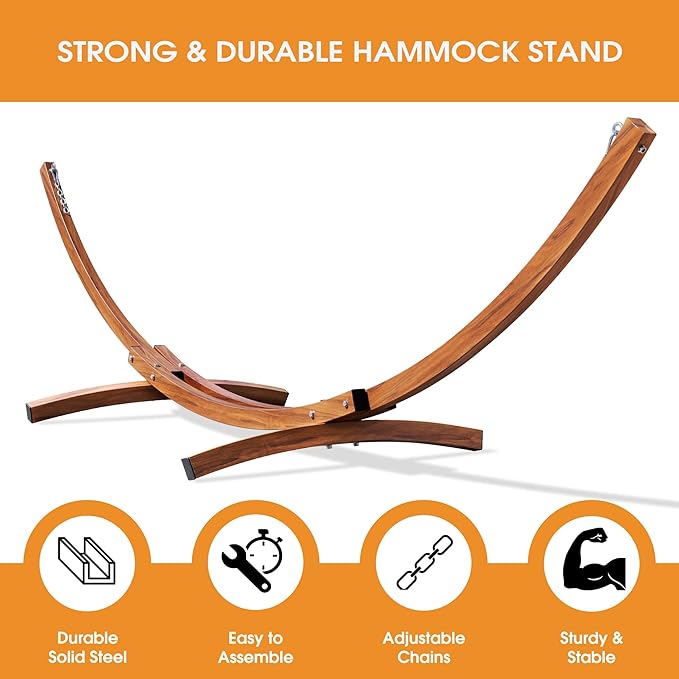 Lazy Daze Hammocks 12 FT 2 Person Double Quick Dry Textilene Hammock with Curved Steel Heavy Duty Stand for Outside, Backyard, Patio, 450 Lbs Capacity, Green Stripes