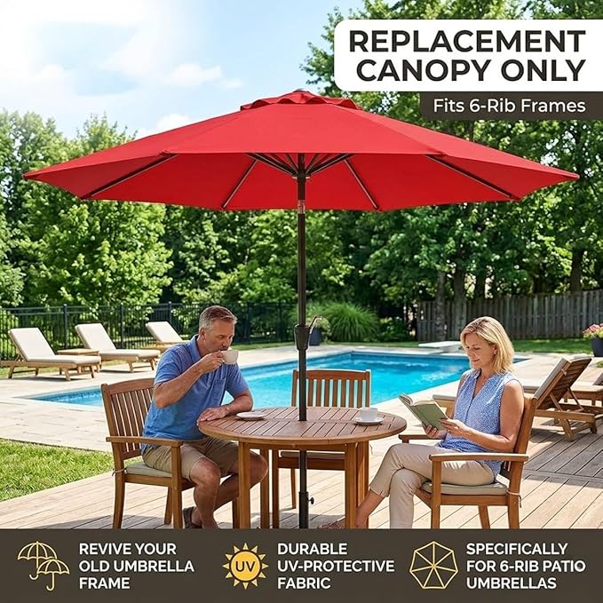 Garden Umbrella Replacement Canopy, Patio Umbrella Cover, 6.6ft-13ft Water Resistant Yard Parasol Top Cover, 6 Ribs 8 Ribs Beach Umbrella Canopy for Outdoor Poolside Balcony