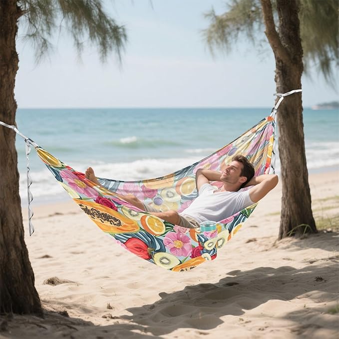 Camping Hammock Outdoor Hammocks for Outside Pawpaw Fruits Flower Beach Trees Portable Lightweight with Pockets Tree Straps Indoor Small