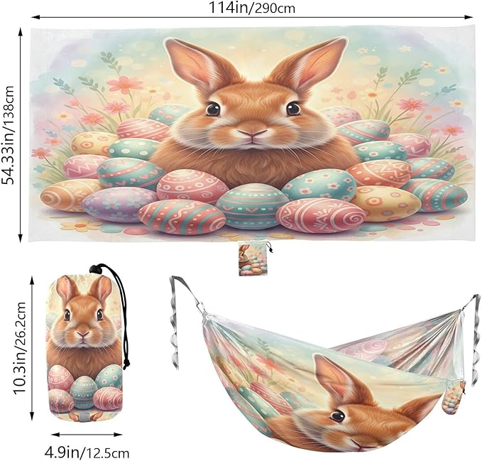 Hammocks for Outside Easter Bunny Camping Hammock Portable Hammocks with Tree Straps and Carry Bag Camping Accessories for Hiking Beach Outdoor