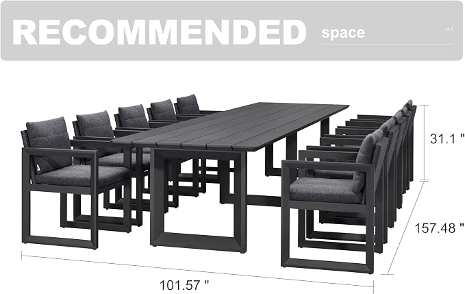 PURPLE LEAF 11-piece Outdoor Dining Set Aluminum Oversize Patio Furniture Table and Chairs Set with All Weather Thick Cushion Rectangular Patio Dining Sets for Large Backyard Garden Poolside, Grey