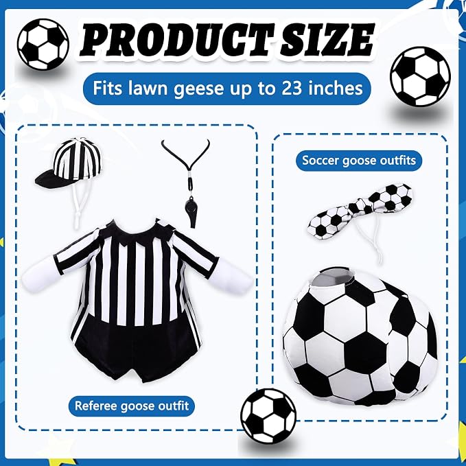 Celltestria 2 Set Soccer Goose Outfits Football Referee Porch Goose Costume Game Day Goose Clothes for 23" Geese Football Party Sport Season Outdoor Patio Yard Lawn Garden Art Decoration