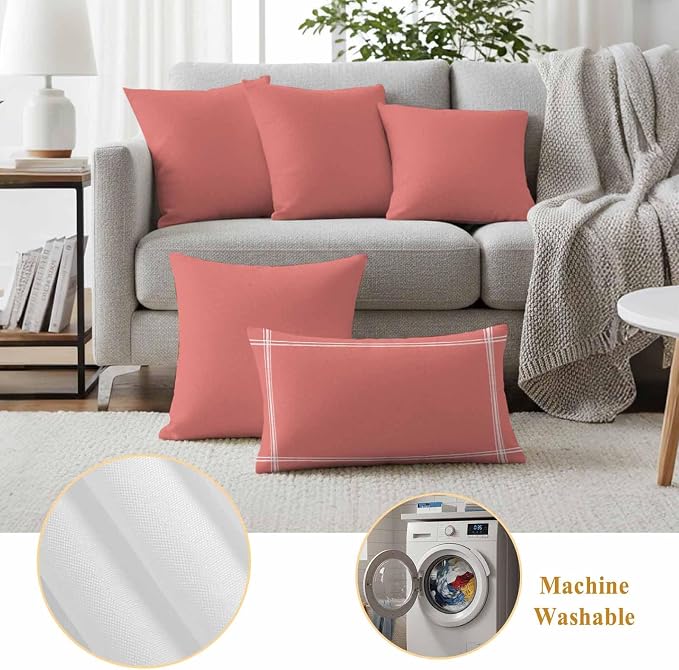 Peach Solid Outdoor Pillow Covers Set of 2 Waterproof Throw Pillow Cover Decorative Cushion Cases for Patio Porch Garden 16X16 Inch