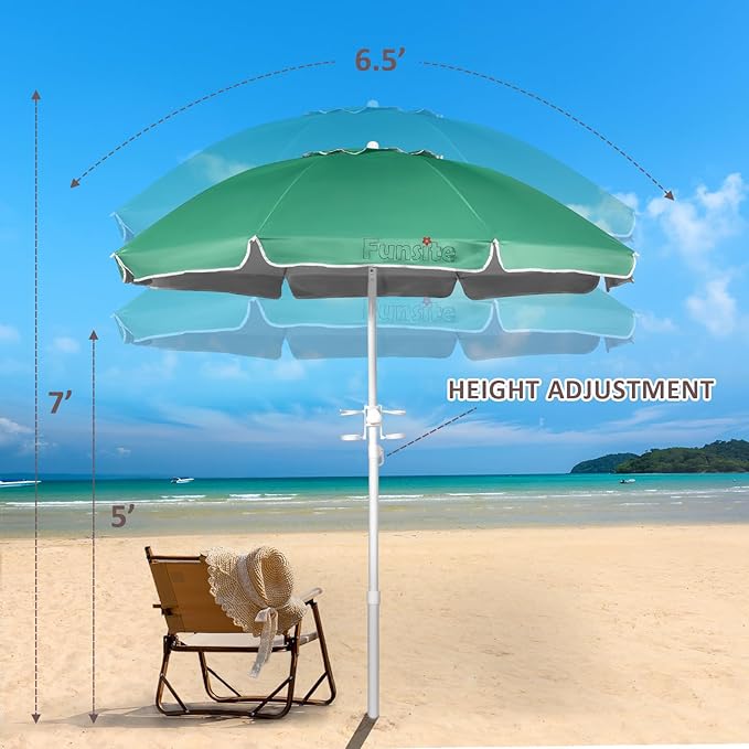 6.5ft Portable Beach Umbrellas for Sand Beach UV 50+ Umbrella with Tilt & Steel Pole, Protection with Heavy Duty Anchor, Patio Umbrella with Carry Bag