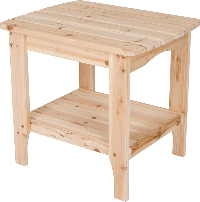 24" Natural Solid Wood Outdoor Side Table Beige Traditional Transitional Rectangular Cedar Pine Finish Weather Resistant