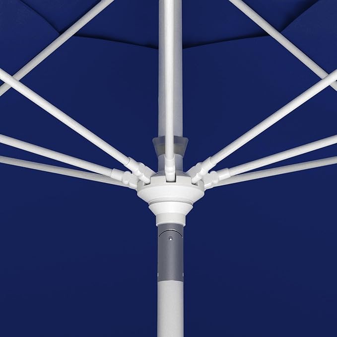 California Umbrella 11Ft Sunbrella Patio Umbrella, Fiberglass Ribs, Hand-Crank, Tilt-Collar, White Frame, True Blue Fabric