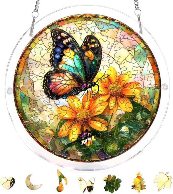 Acrylic Puzzle Suncatcher, Jigsaw Puzzle Sun Catcher, 7.87 in | Butterfly & Flower Acrylic Jigsaw Puzzle, Suncatcher Puzzles Kit Home Garden Decor, Mothers Day Birthday Gifts for Mom, Adult