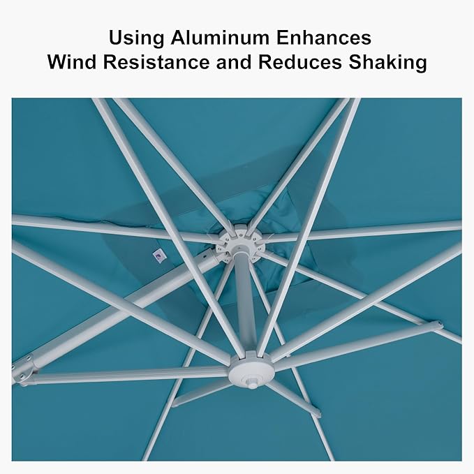 PURPLE LEAF 9 FT Patio Umbrella White Cantilever Umbrella Aluminum Square Outdoor Offset Umbrella Hanging Windproof with 360° Rotation for Garden Deck Pool, Turquoise