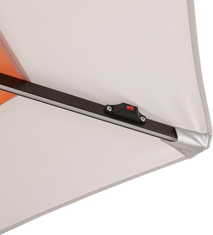 JONATHAN Y Spencer 9 ft. Solar Powered LED Patio Umbrella with Crank and Tilt, Hexagon Outdoor Market Sunshade for Garden, Deck and Pool, Coral Pink/White, Dark Brown Pole UMB1100D